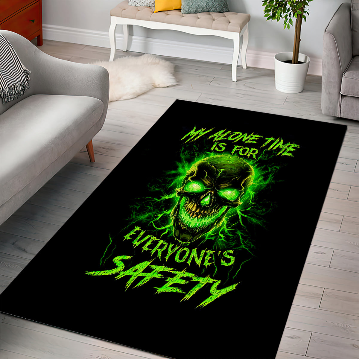 Flame Skull Area Rug My Alone TIme Is For Everyone Safe - Wonder Print Shop
