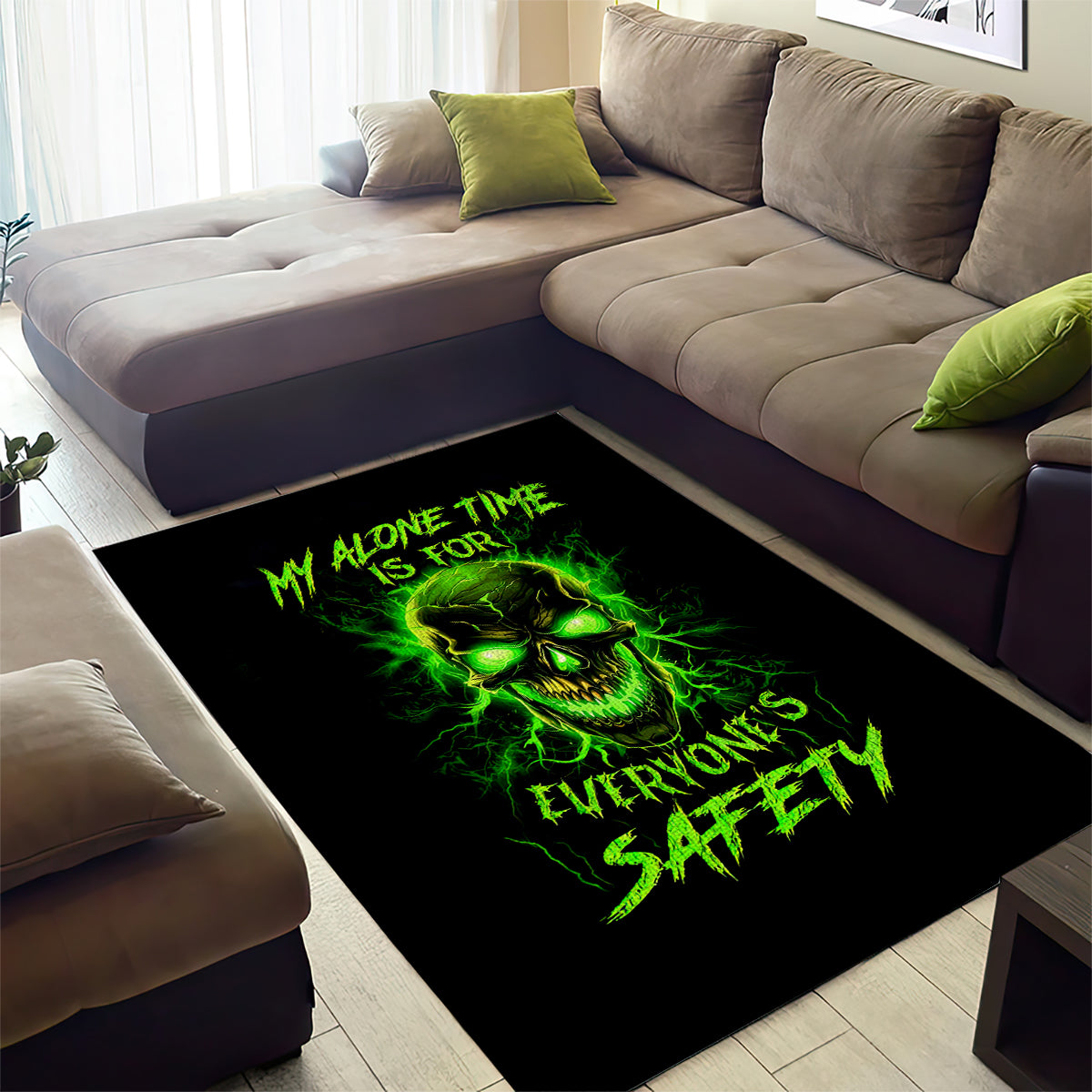 Flame Skull Area Rug My Alone TIme Is For Everyone Safe - Wonder Print Shop