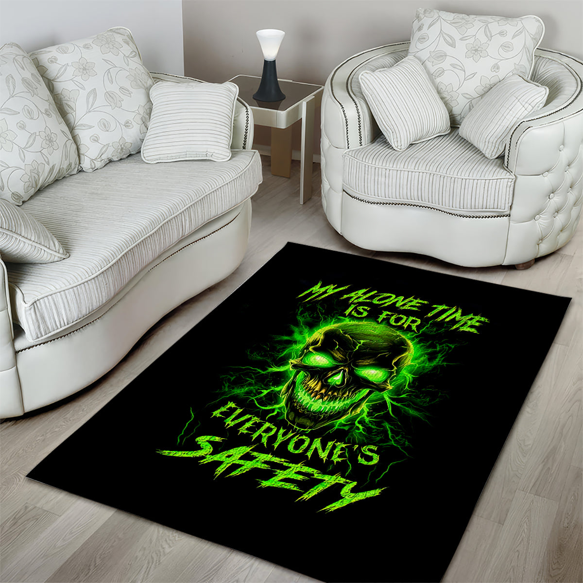 Flame Skull Area Rug My Alone TIme Is For Everyone Safe - Wonder Print Shop
