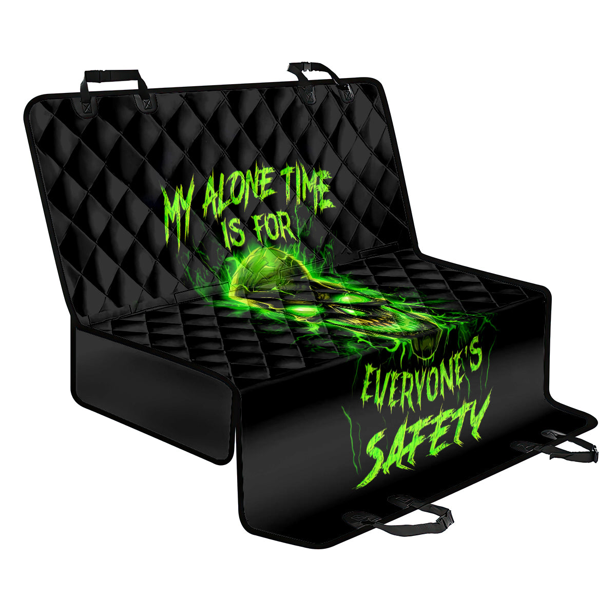Flame Skull Back Car Seat Cover My Alone TIme Is For Everyone Safe - Wonder Print Shop