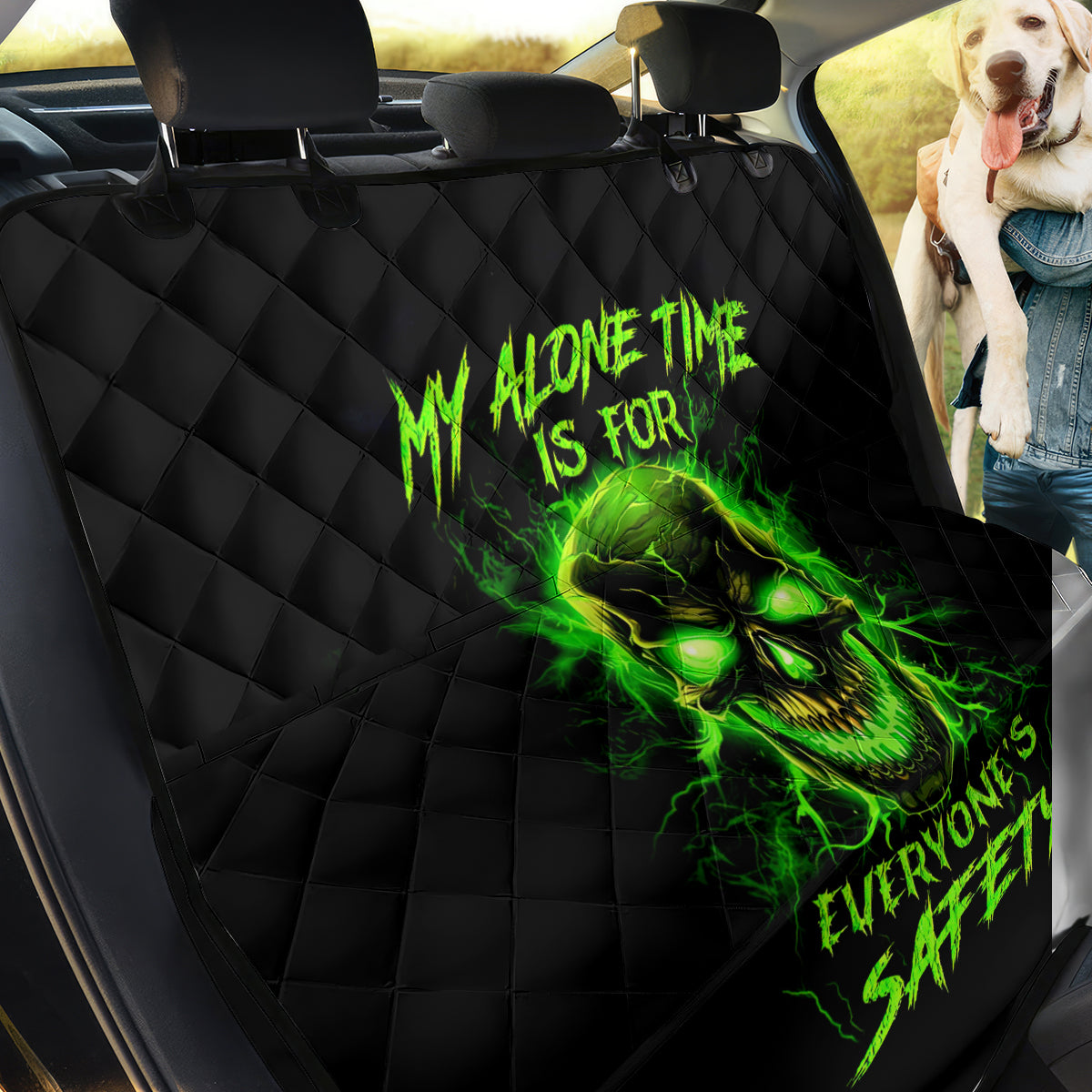 Flame Skull Back Car Seat Cover My Alone TIme Is For Everyone Safe - Wonder Print Shop