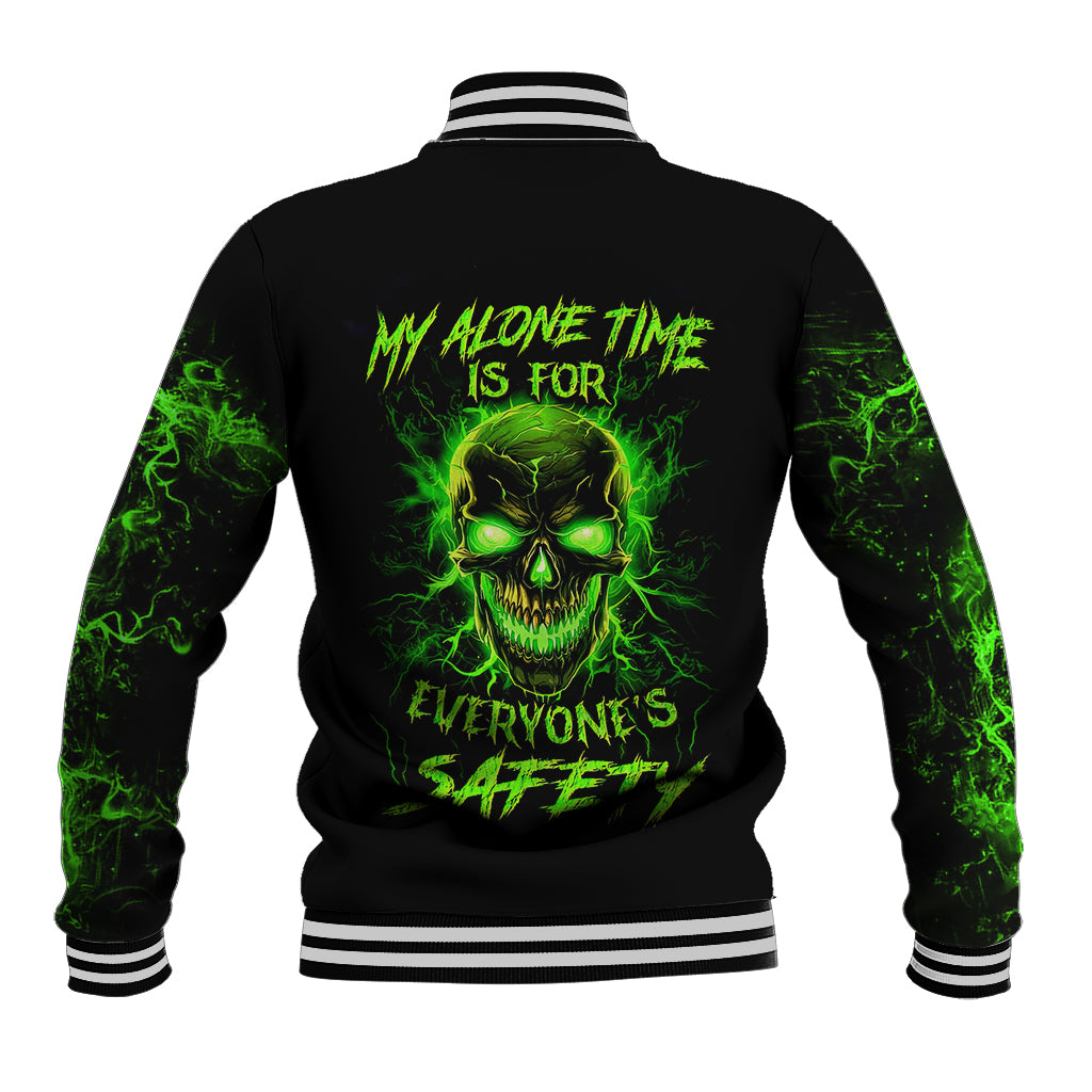 Flame Skull Baseball Jacket My Alone TIme Is For Everyone Safe - Wonder Print Shop