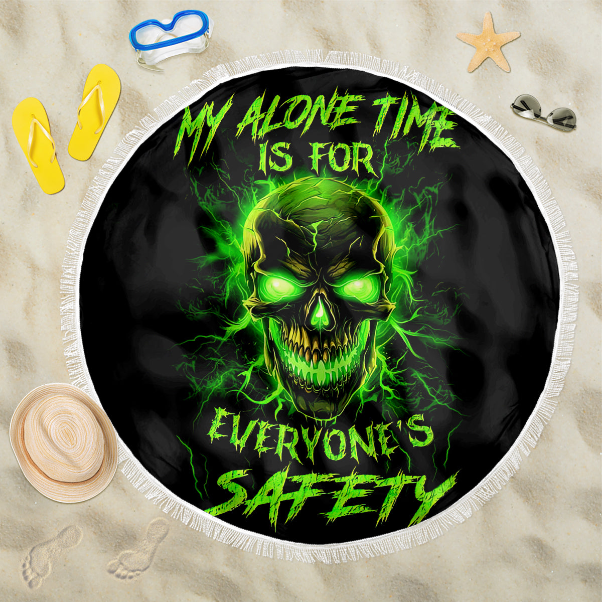 Flame Skull Beach Blanket My Alone TIme Is For Everyone Safe - Wonder Print Shop