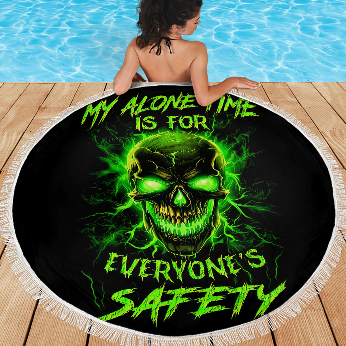 Flame Skull Beach Blanket My Alone TIme Is For Everyone Safe - Wonder Print Shop