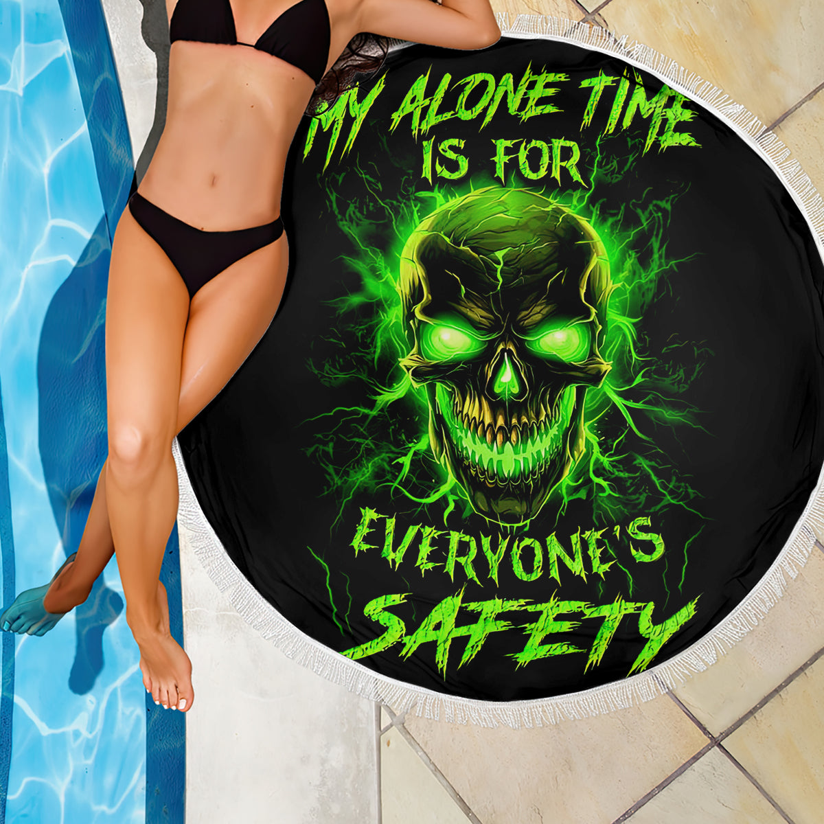 Flame Skull Beach Blanket My Alone TIme Is For Everyone Safe - Wonder Print Shop