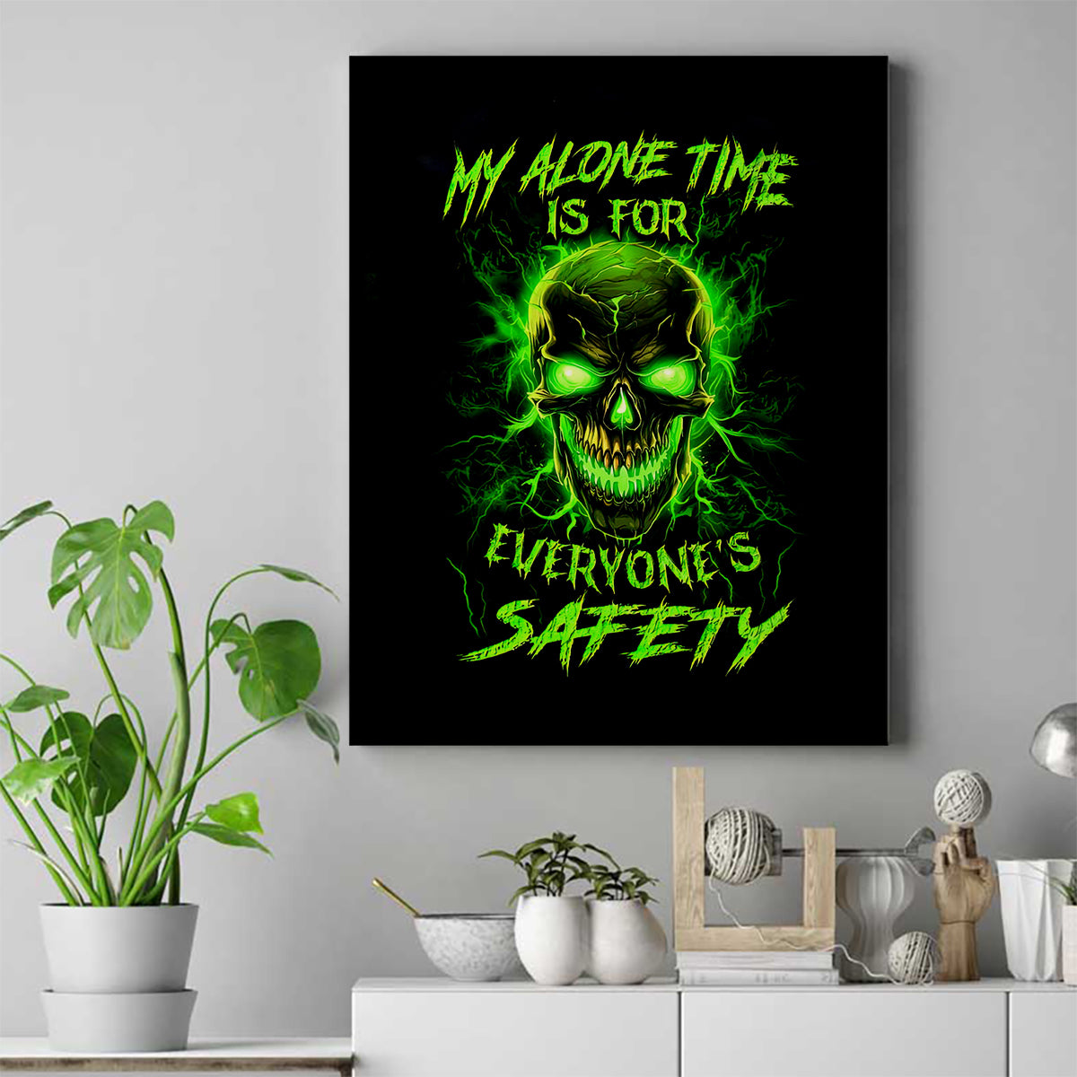 Flame Skull Canvas Wall Art My Alone TIme Is For Everyone Safe - Wonder Print Shop