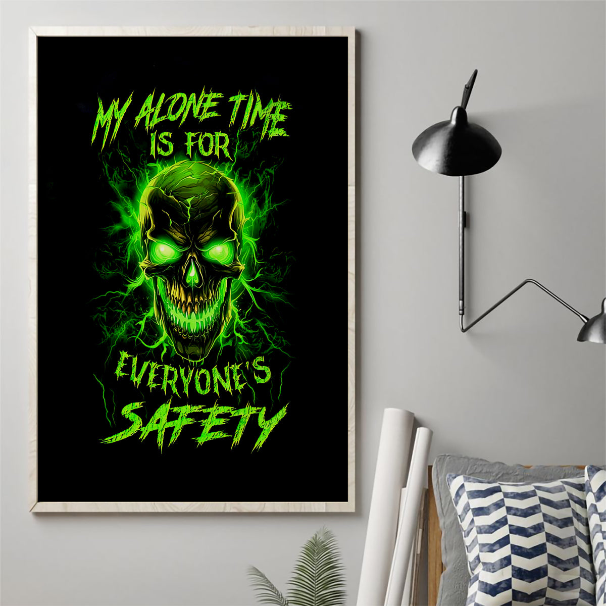 Flame Skull Canvas Wall Art My Alone TIme Is For Everyone Safe - Wonder Print Shop