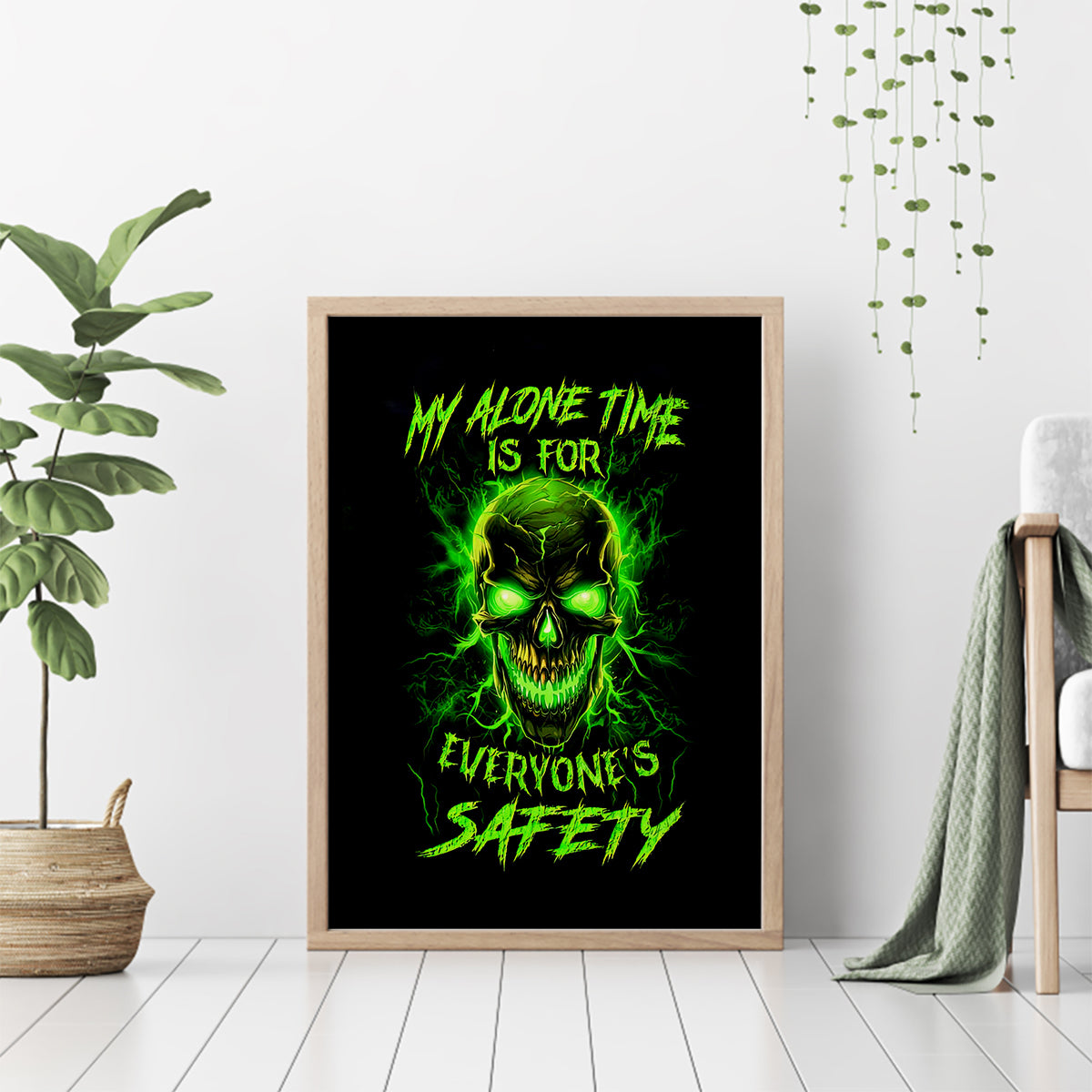 Flame Skull Canvas Wall Art My Alone TIme Is For Everyone Safe - Wonder Print Shop