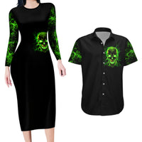 Flame Skull Couples Matching Long Sleeve Bodycon Dress and Hawaiian Shirt My Alone TIme Is For Everyone Safe - Wonder Print Shop