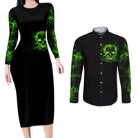 Flame Skull Couples Matching Long Sleeve Bodycon Dress and Long Sleeve Button Shirts My Alone TIme Is For Everyone Safe - Wonder Print Shop