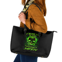 Flame Skull Leather Tote Bag My Alone TIme Is For Everyone Safe - Wonder Print Shop