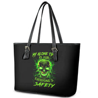 Flame Skull Leather Tote Bag My Alone TIme Is For Everyone Safe - Wonder Print Shop
