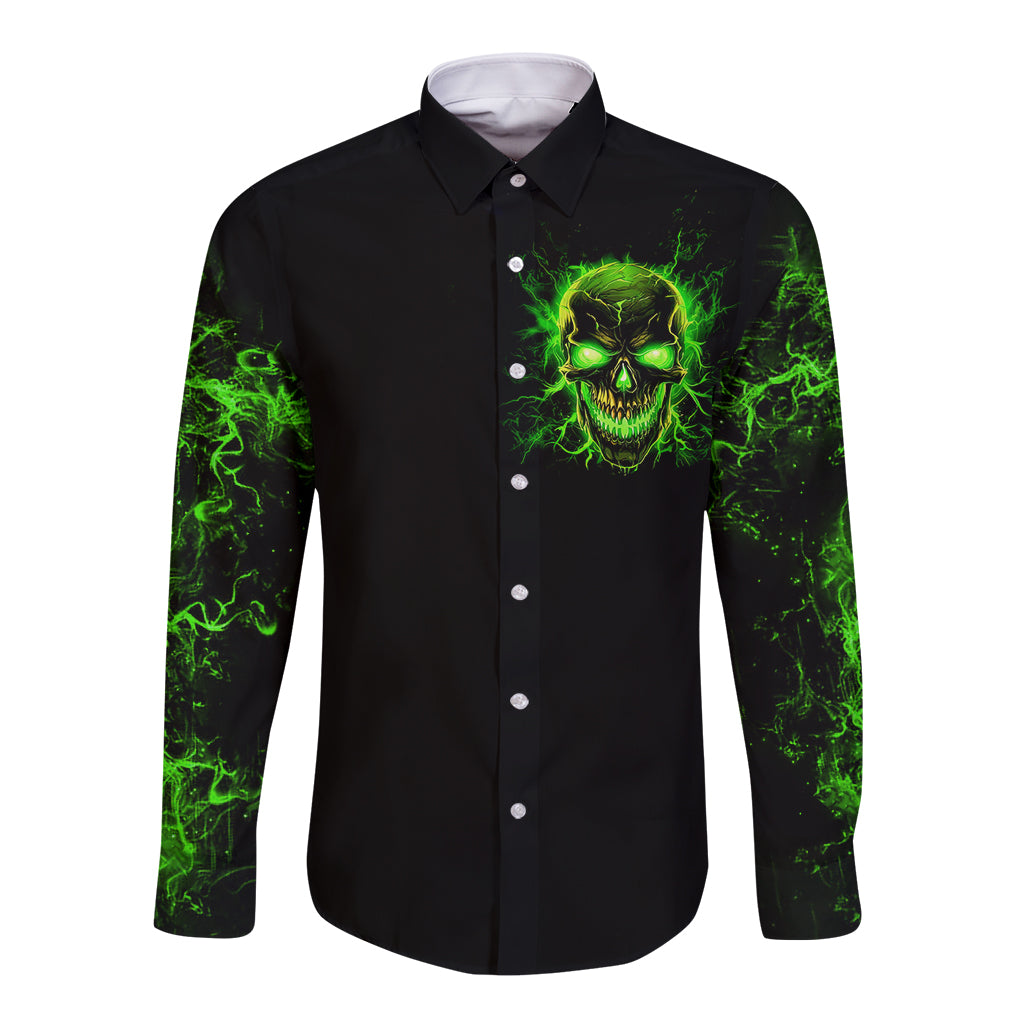 Flame Skull Long Sleeve Button Shirt My Alone TIme Is For Everyone Safe - Wonder Print Shop