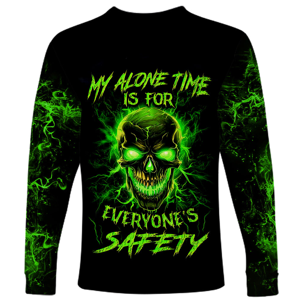 Flame Skull Long Sleeve Shirt My Alone TIme Is For Everyone Safe - Wonder Print Shop