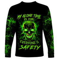 Flame Skull Long Sleeve Shirt My Alone TIme Is For Everyone Safe - Wonder Print Shop