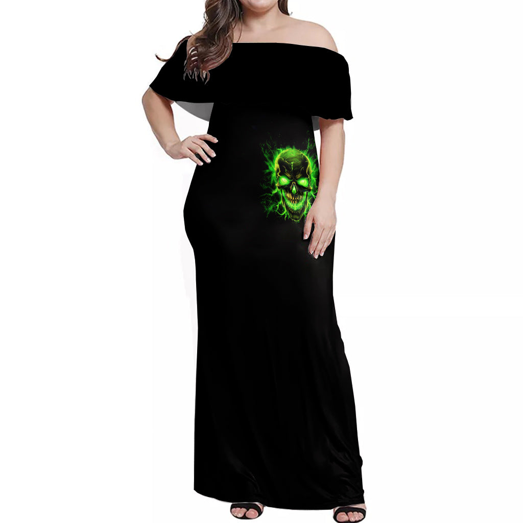 Flame Skull Off Shoulder Maxi Dress My Alone TIme Is For Everyone Safe - Wonder Print Shop