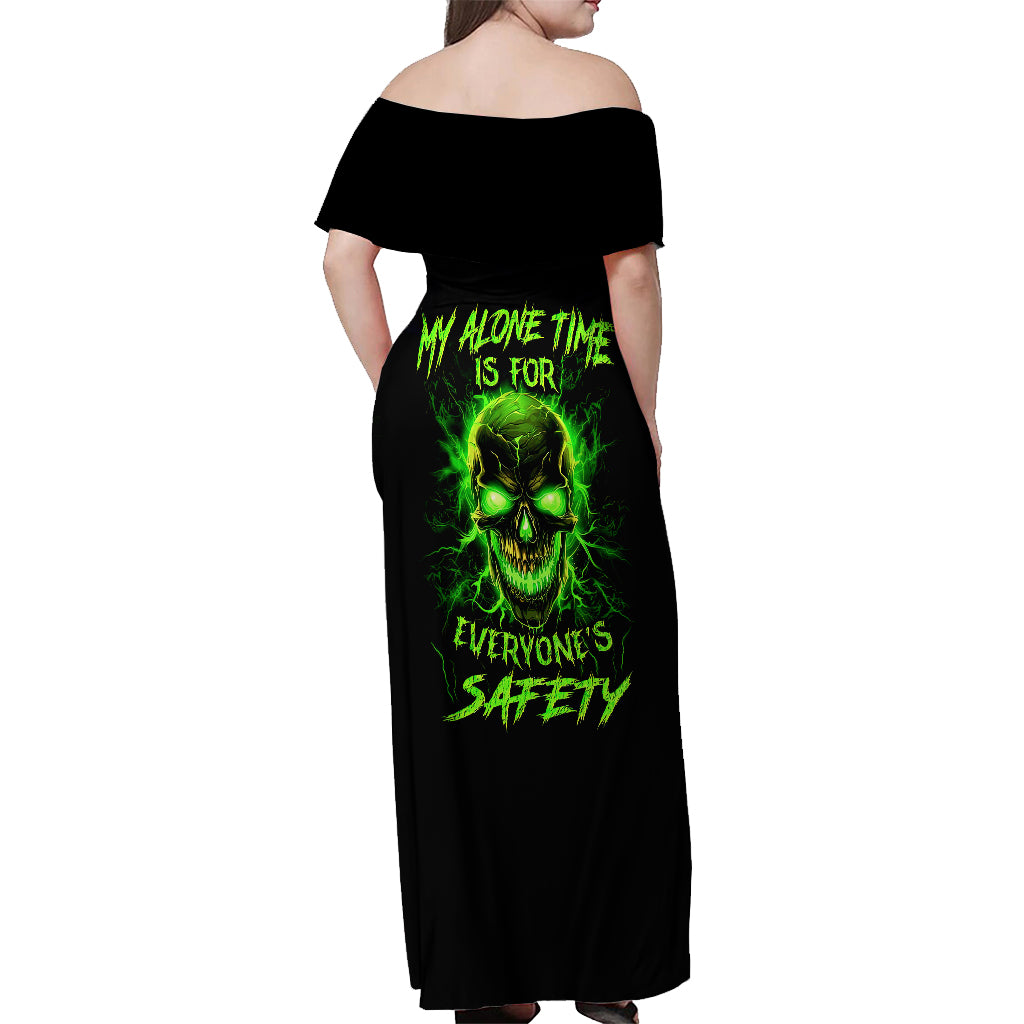 Flame Skull Off Shoulder Maxi Dress My Alone TIme Is For Everyone Safe - Wonder Print Shop