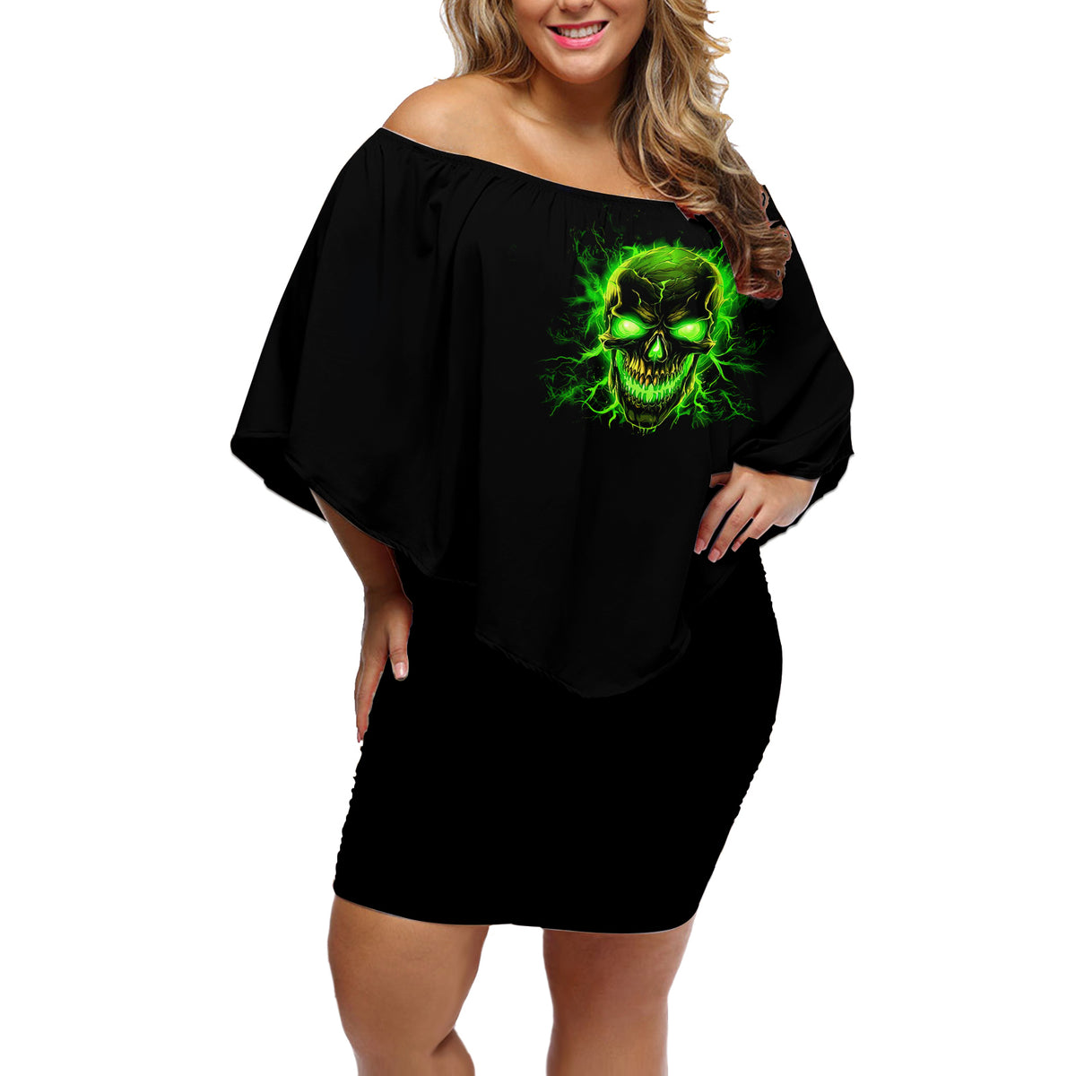 Flame Skull Off Shoulder Short Dress My Alone TIme Is For Everyone Safe - Wonder Print Shop