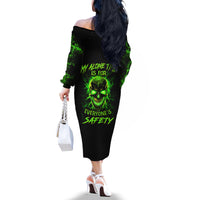 Flame Skull Off The Shoulder Long Sleeve Dress My Alone TIme Is For Everyone Safe - Wonder Print Shop