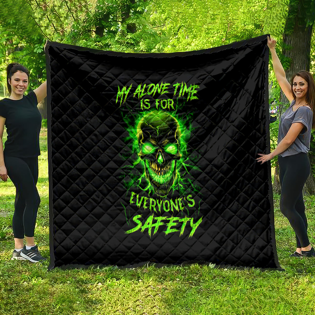 Flame Skull Quilt My Alone TIme Is For Everyone Safe - Wonder Print Shop