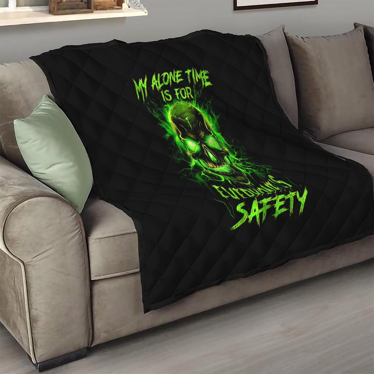 Flame Skull Quilt My Alone TIme Is For Everyone Safe - Wonder Print Shop