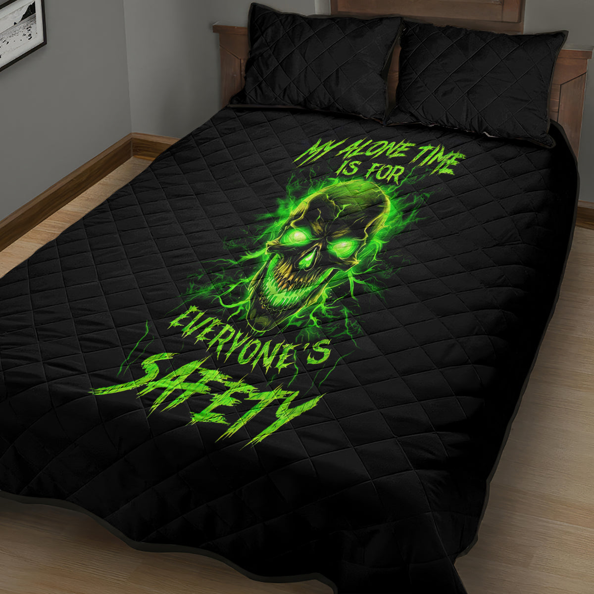 Flame Skull Quilt Bed Set My Alone TIme Is For Everyone Safe - Wonder Print Shop