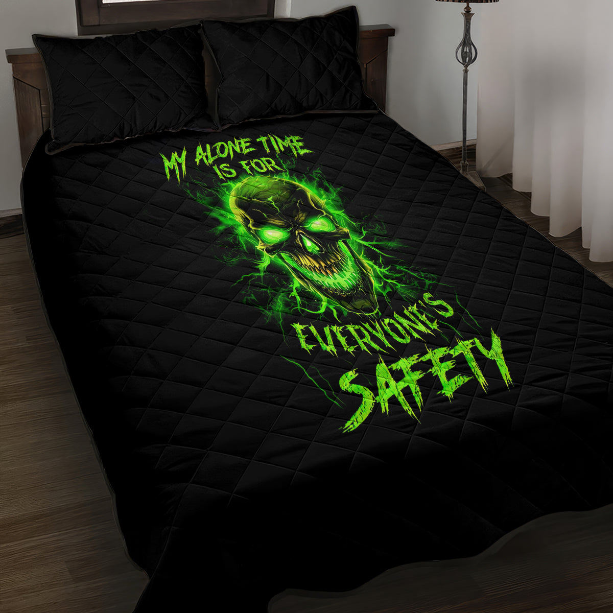 Flame Skull Quilt Bed Set My Alone TIme Is For Everyone Safe - Wonder Print Shop