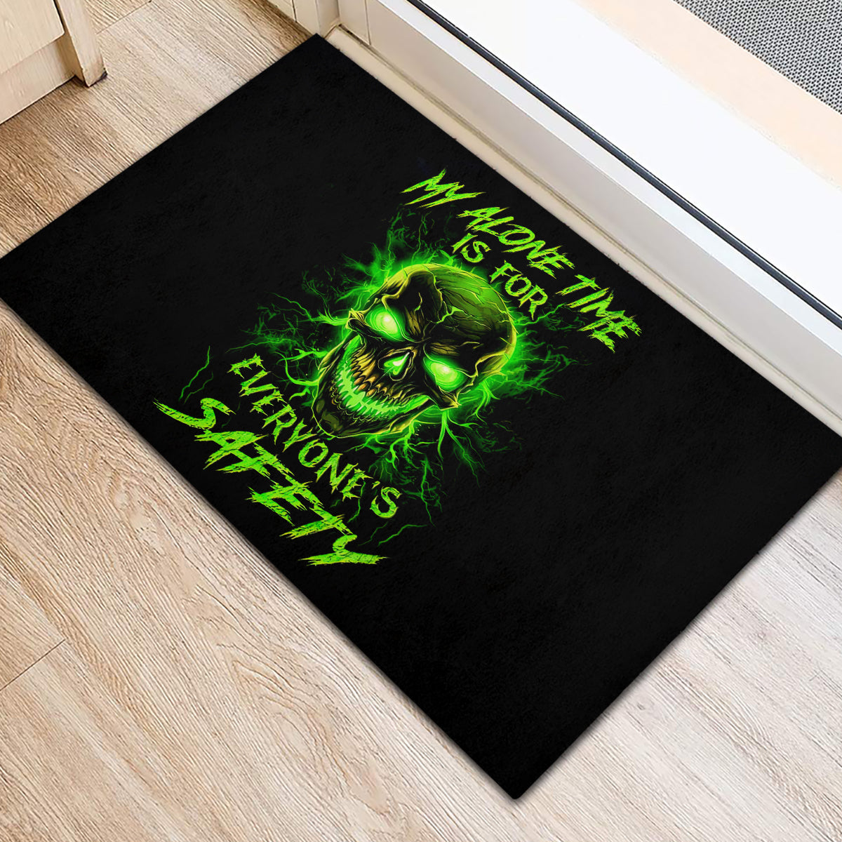 Flame Skull Rubber Doormat My Alone TIme Is For Everyone Safe - Wonder Print Shop