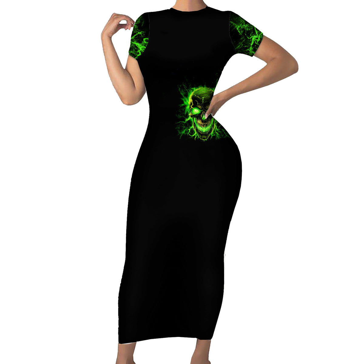 Flame Skull Short Sleeve Bodycon Dress My Alone TIme Is For Everyone Safe - Wonder Print Shop