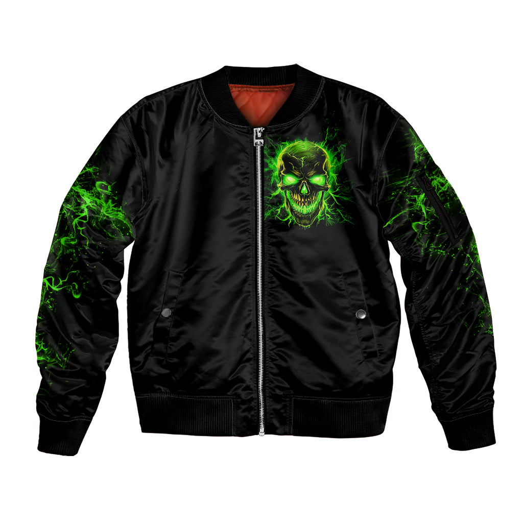 Flame Skull Sleeve Zip Bomber Jacket My Alone TIme Is For Everyone Safe - Wonder Print Shop