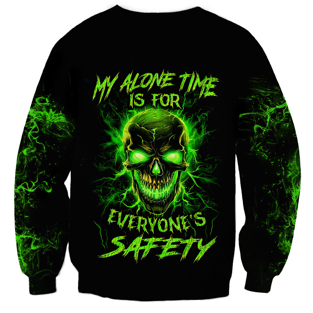 Flame Skull Sweatshirt My Alone TIme Is For Everyone Safe - Wonder Print Shop