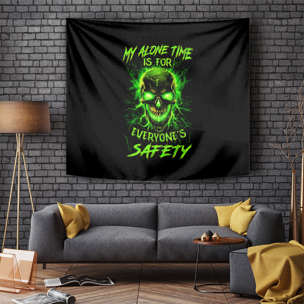 Flame Skull Tapestry My Alone TIme Is For Everyone Safe - Wonder Print Shop