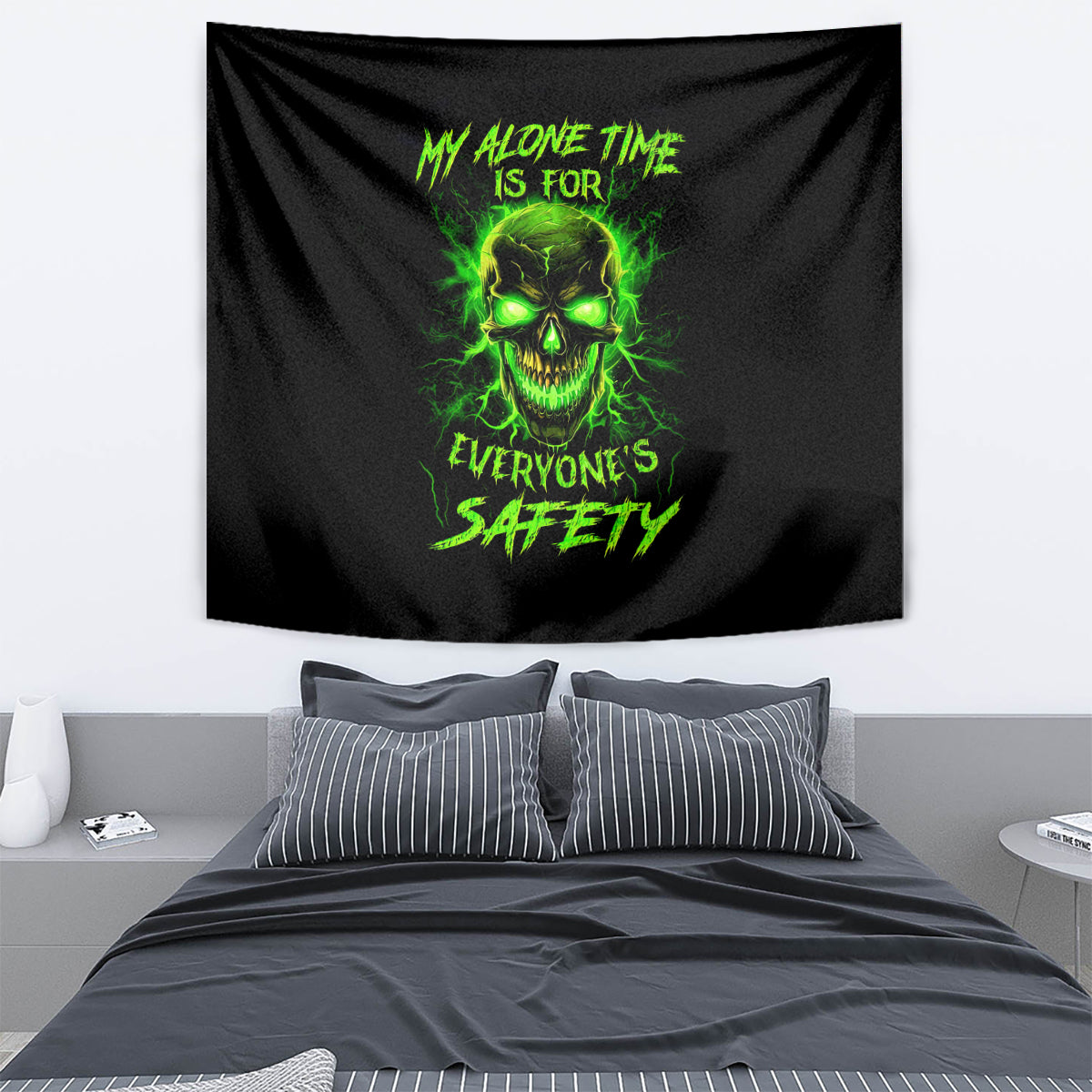 Flame Skull Tapestry My Alone TIme Is For Everyone Safe - Wonder Print Shop