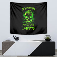 Flame Skull Tapestry My Alone TIme Is For Everyone Safe - Wonder Print Shop