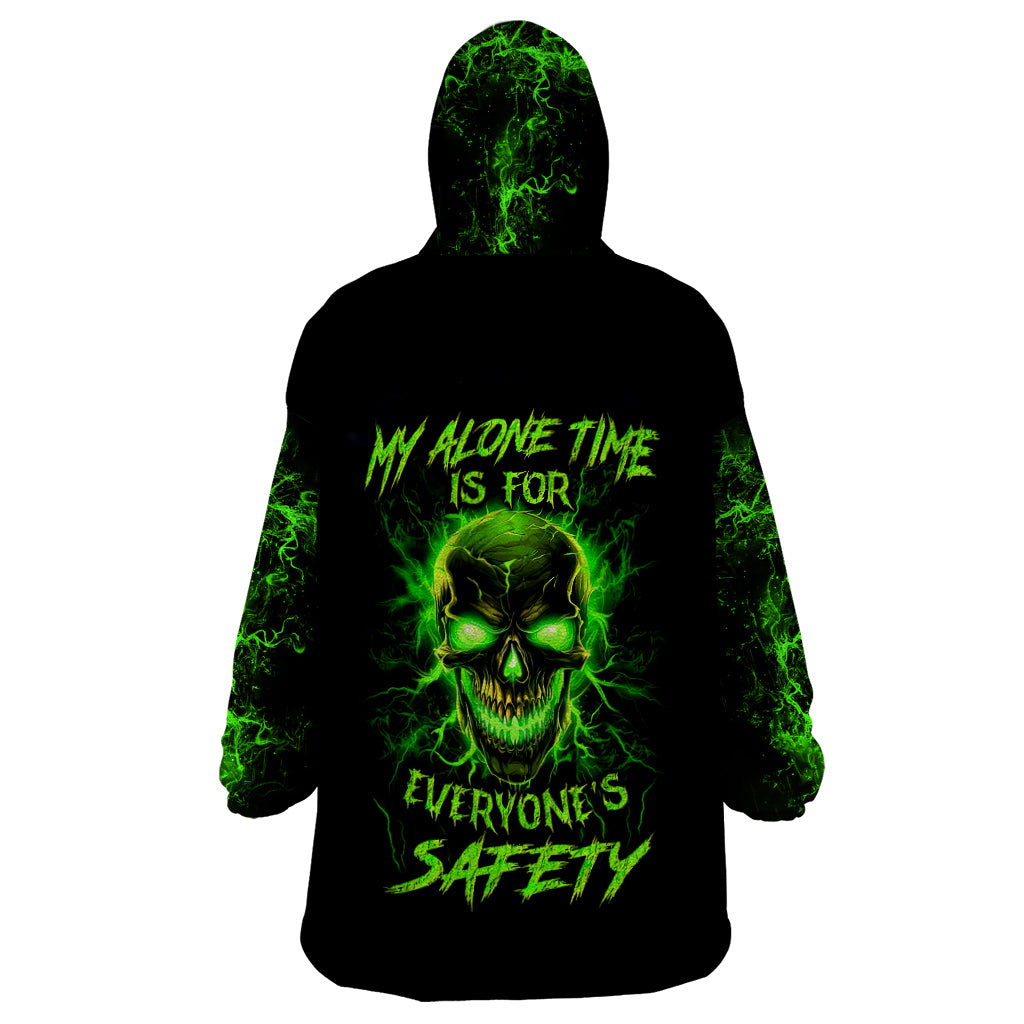 Flame Skull Wearable Blanket Hoodie My Alone TIme Is For Everyone Safe - Wonder Print Shop