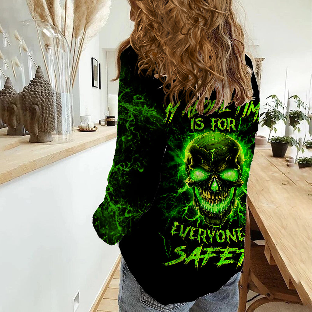 Flame Skull Women Casual Shirt My Alone TIme Is For Everyone Safe - Wonder Print Shop