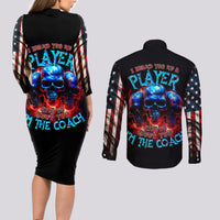 American Skull Couples Matching Long Sleeve Bodycon Dress and Long Sleeve Button Shirts Nice To Meet You Im The Coach - Wonder Print Shop