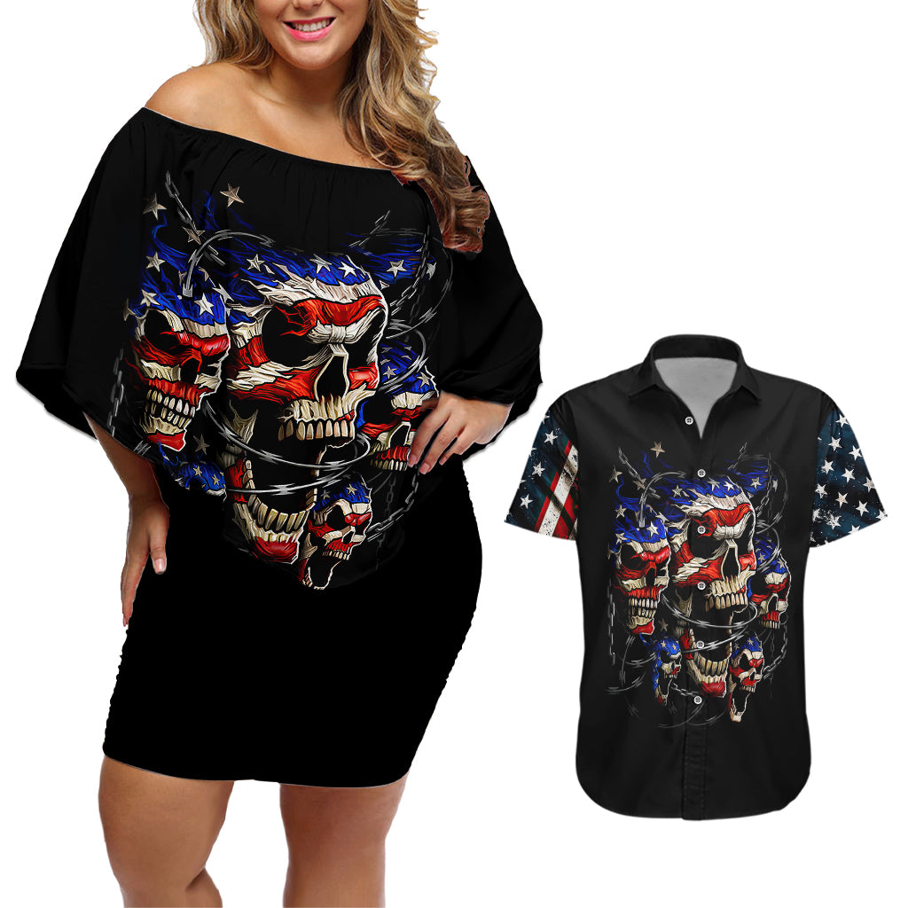 American Skull Couples Matching Off Shoulder Short Dress and Hawaiian Shirt Nice To Meet You Im The Coach - Wonder Print Shop