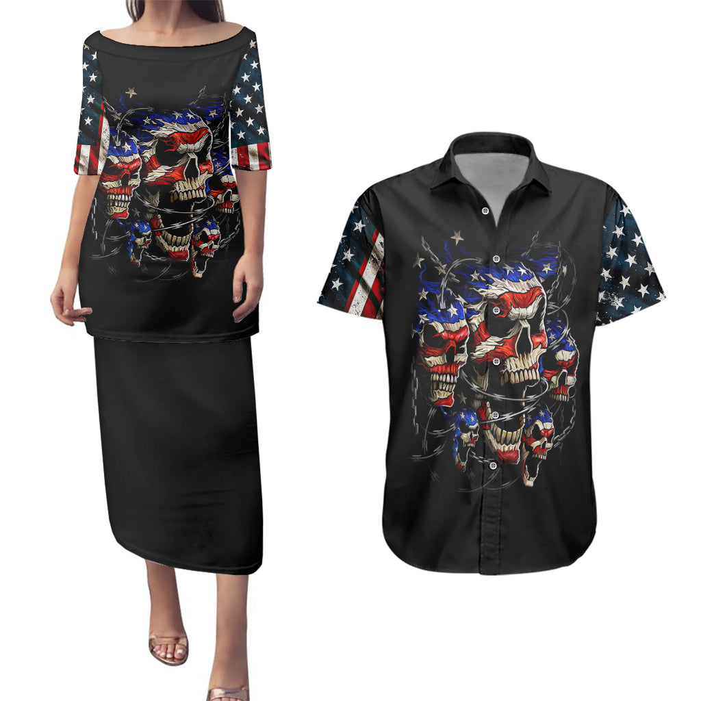 American Skull Couples Matching Puletasi Dress and Hawaiian Shirt Nice To Meet You Im The Coach - Wonder Print Shop