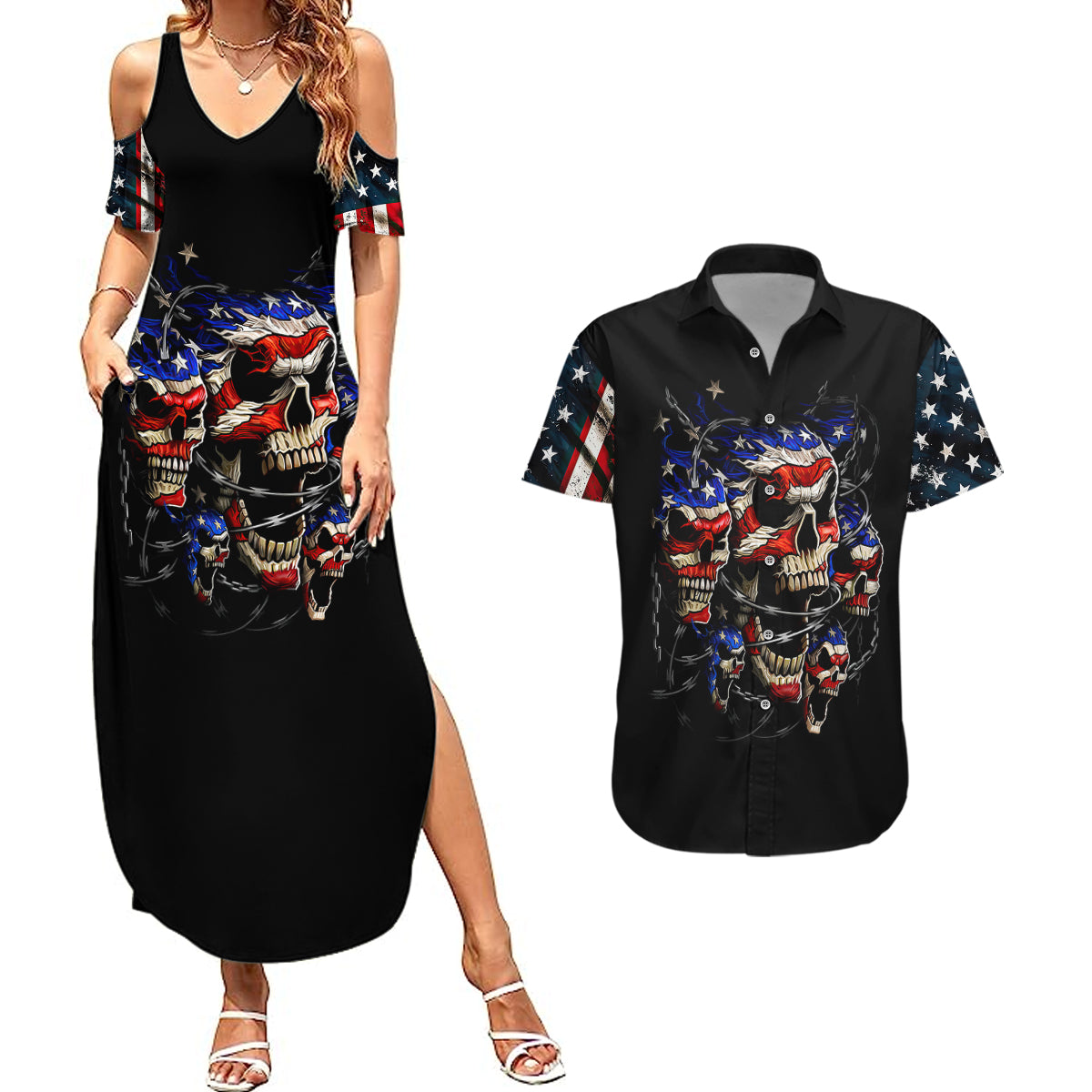 American Skull Couples Matching Summer Maxi Dress and Hawaiian Shirt Nice To Meet You Im The Coach - Wonder Print Shop