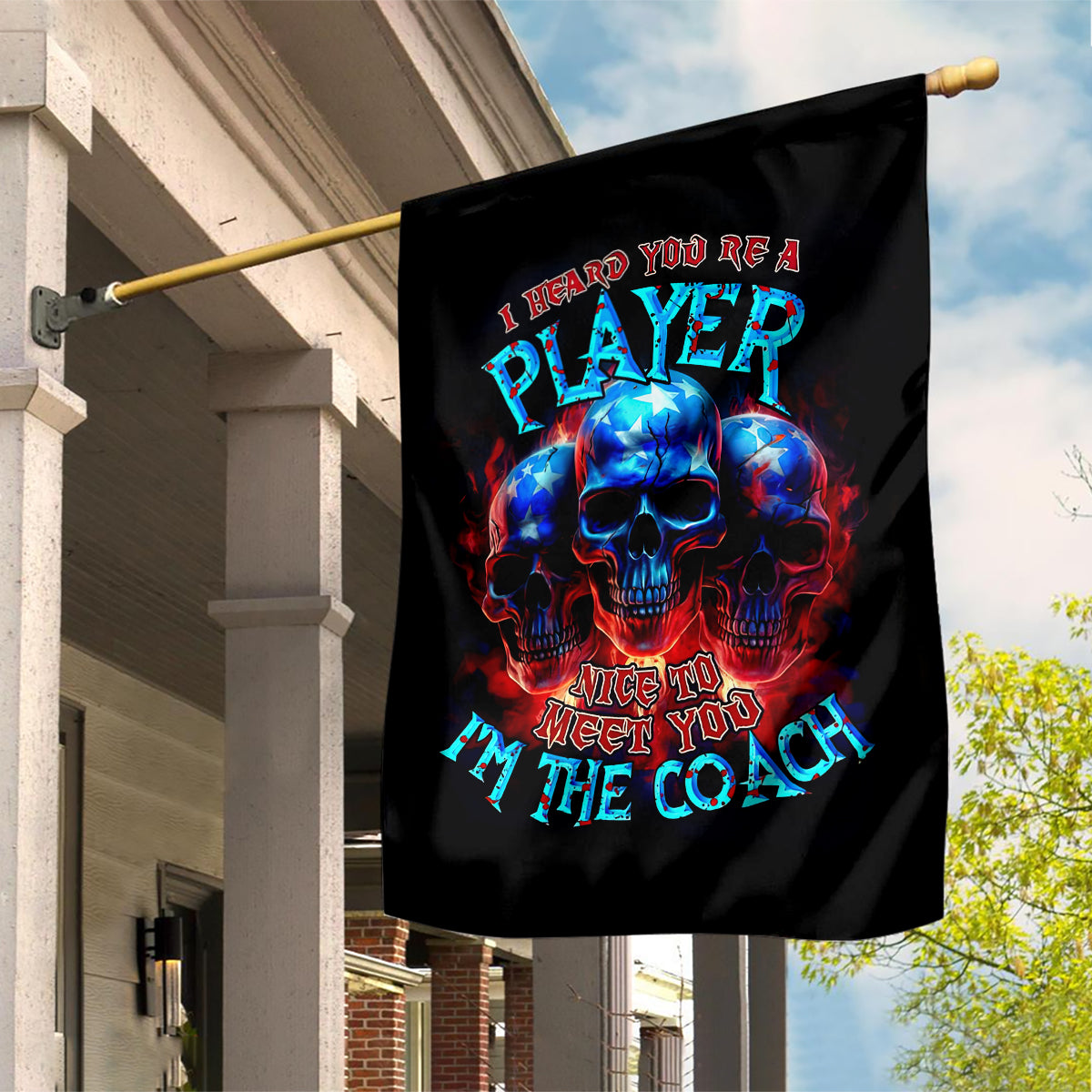American Skull Garden Flag Nice To Meet You Im The Coach - Wonder Print Shop