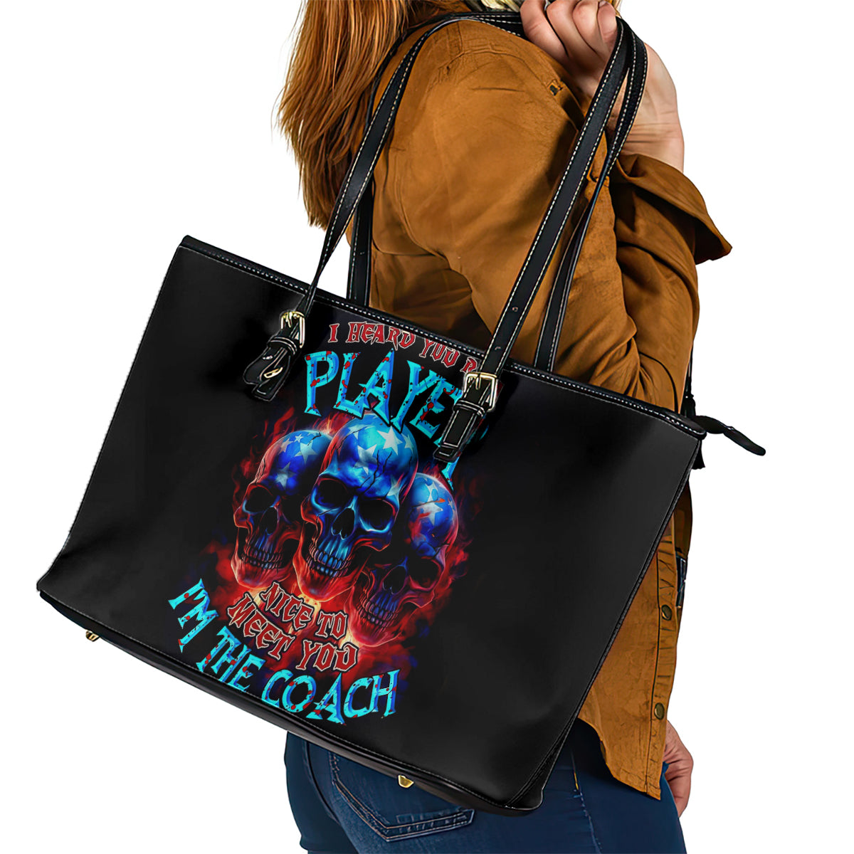 American Skull Leather Tote Bag Nice To Meet You Im The Coach - Wonder Print Shop