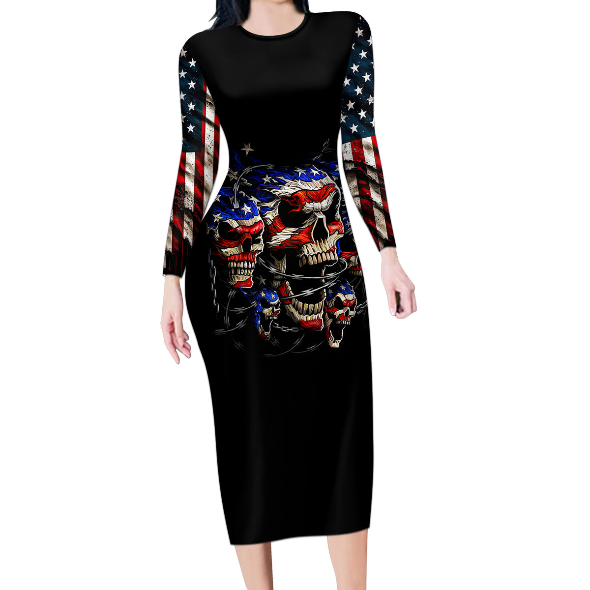 American Skull Long Sleeve Bodycon Dress Nice To Meet You Im The Coach - Wonder Print Shop