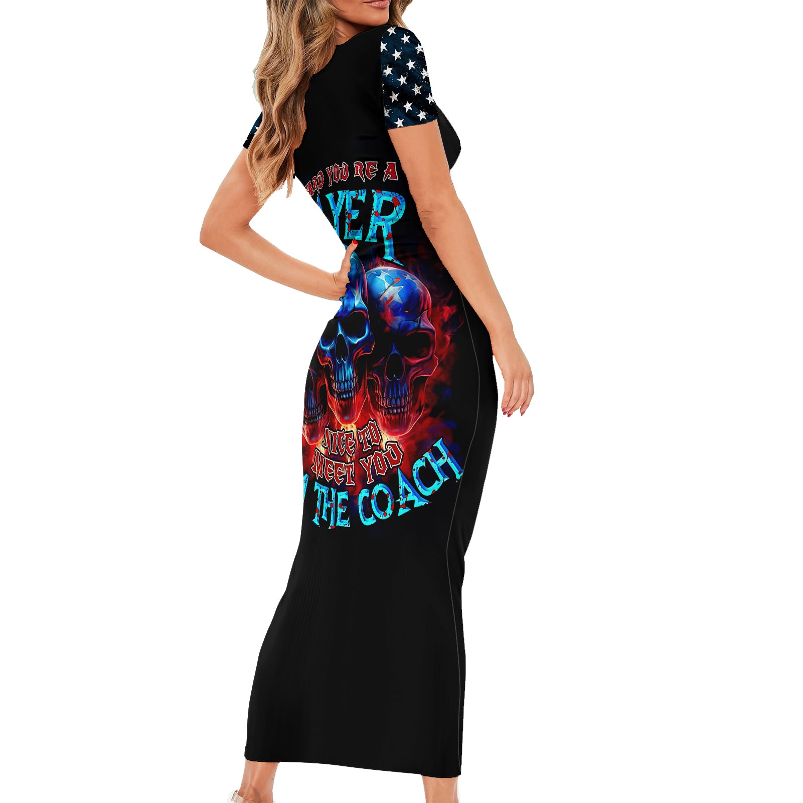 American Skull Short Sleeve Bodycon Dress Nice To Meet You Im The Coach - Wonder Print Shop