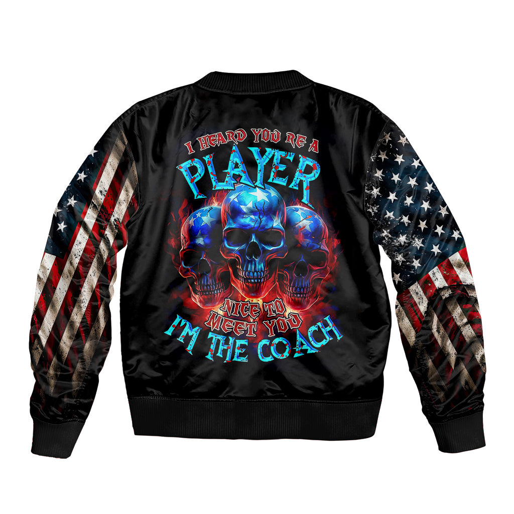 American Skull Sleeve Zip Bomber Jacket Nice To Meet You Im The Coach - Wonder Print Shop