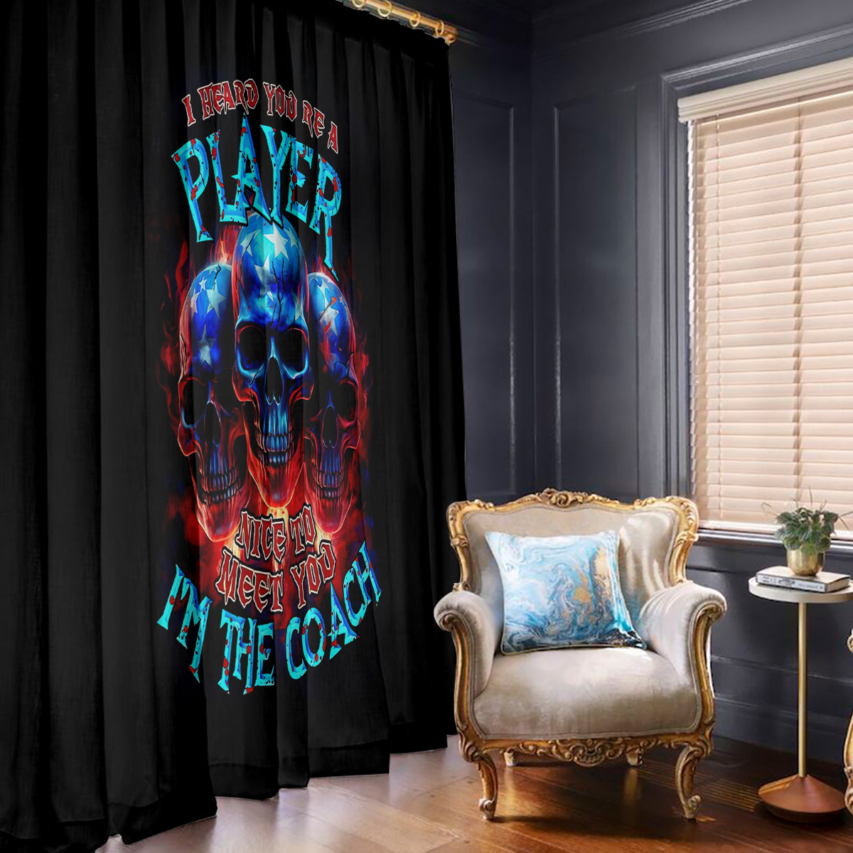 American Skull Window Curtain Nice To Meet You Im The Coach - Wonder Print Shop