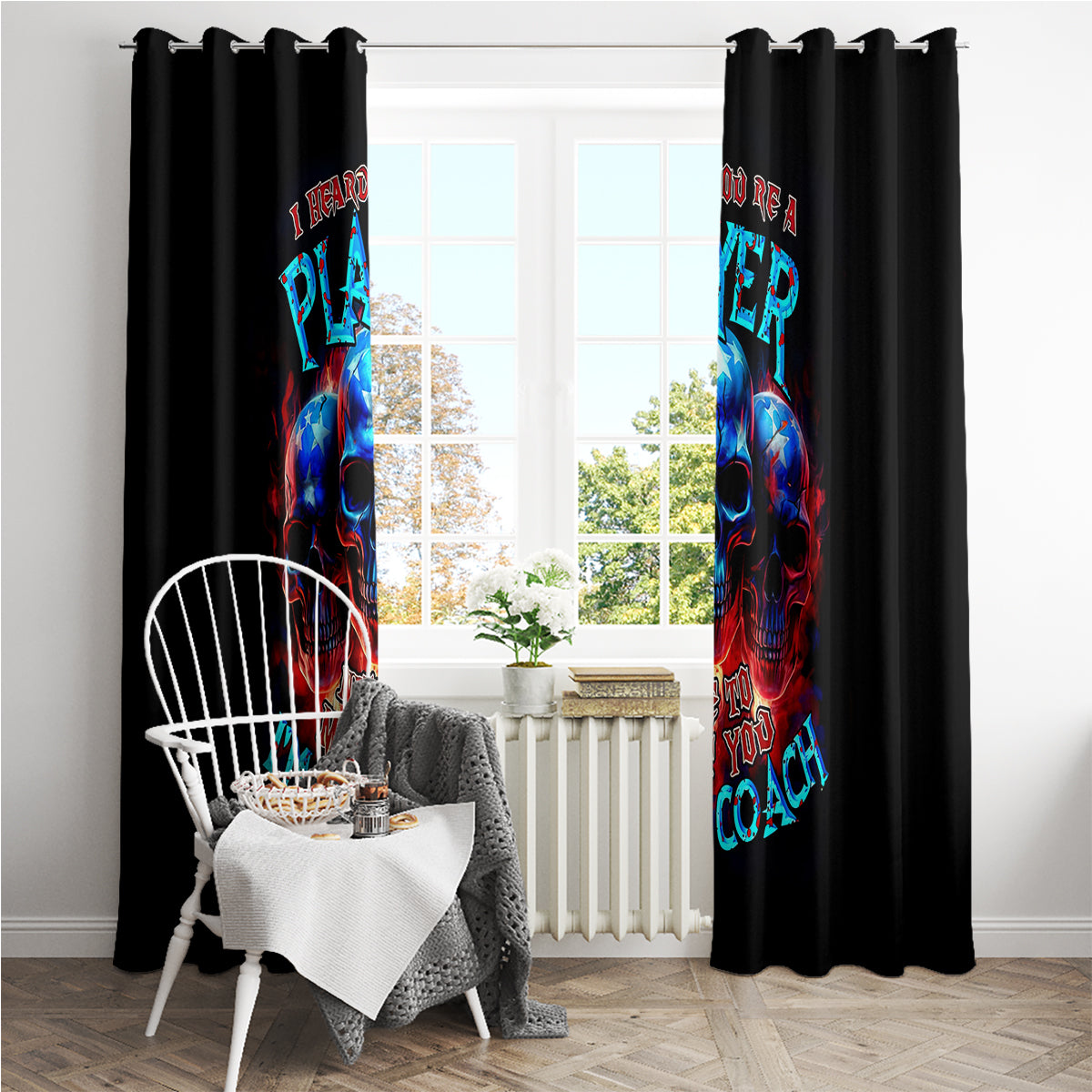 American Skull Window Curtain Nice To Meet You Im The Coach - Wonder Print Shop