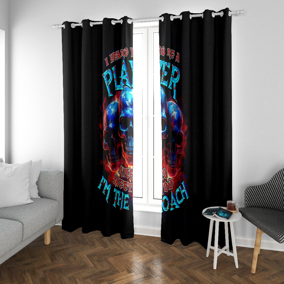 American Skull Window Curtain Nice To Meet You Im The Coach - Wonder Print Shop