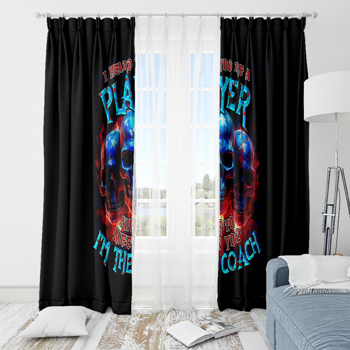 American Skull Window Curtain Nice To Meet You Im The Coach - Wonder Print Shop