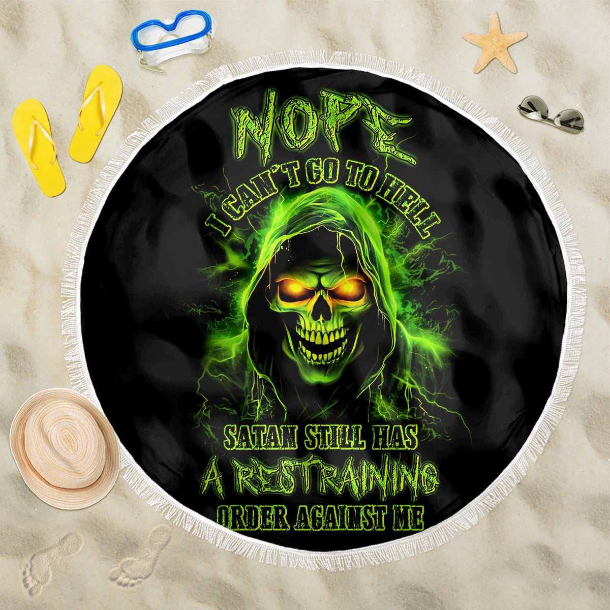 Thunder Skull Beach Blanket Satan Still Has A Restrainning Order Against Me - Wonder Print Shop